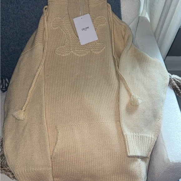 Celine Cream Cowl Neck Sweater with Ribbed Texture - Picture 1 of 4